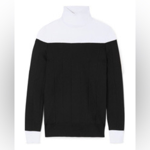 Givenchy Two Tone Ribbed Stretch Knit Turtleneck Sweater Black & White sz XS/S - Picture 5 of 15